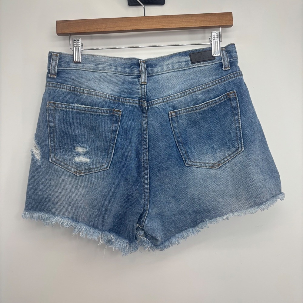 Elan Women Jean Shorts‎ Distressed Denim Blue High Rise Frayed Raw Hem Size M - Picture 4 of 12